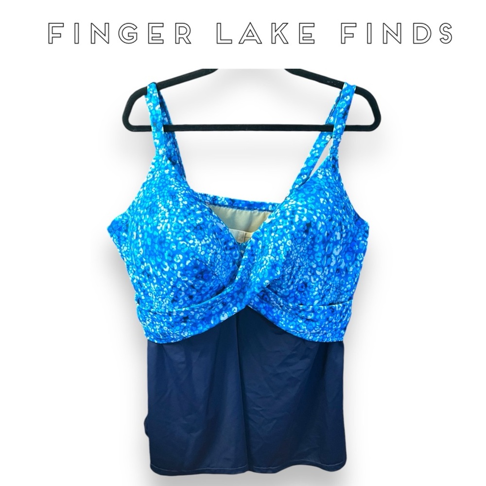 Swim365 Blue Criss Cross Tankini Top, 46DDD